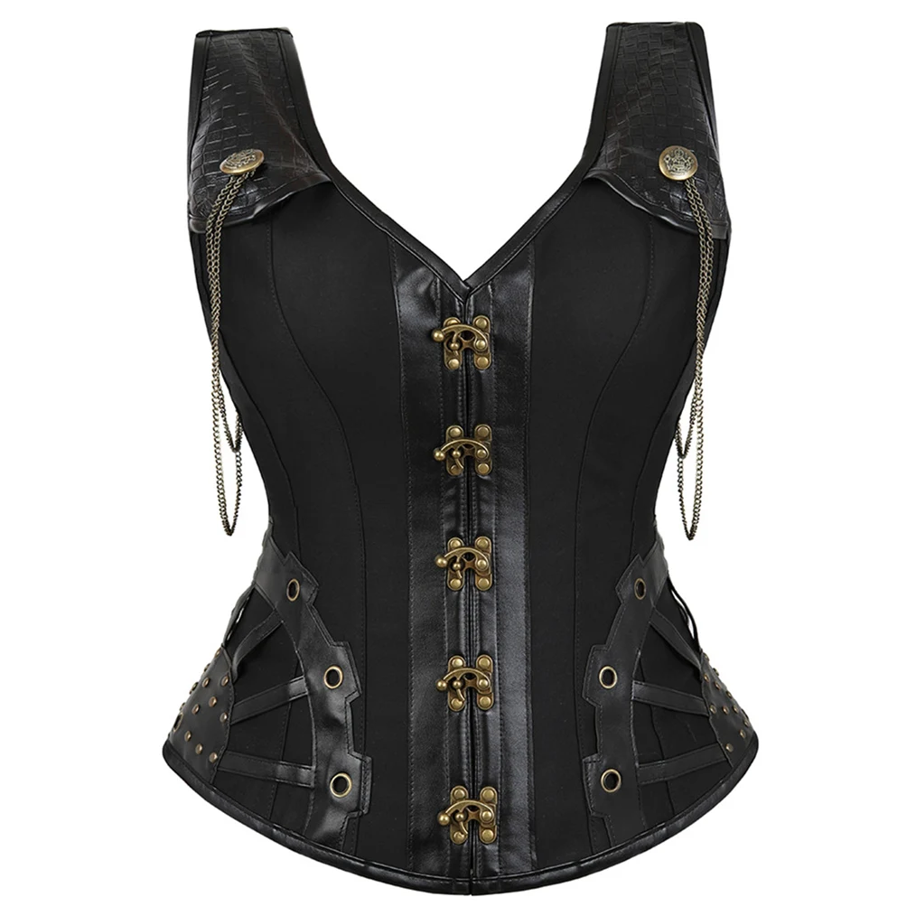 Women's Steampunk Strap Shirt Corset Sexy Gothic Crop Top  Zipper Plus Size Clubwear Medieval Costumes Halloween Underwear