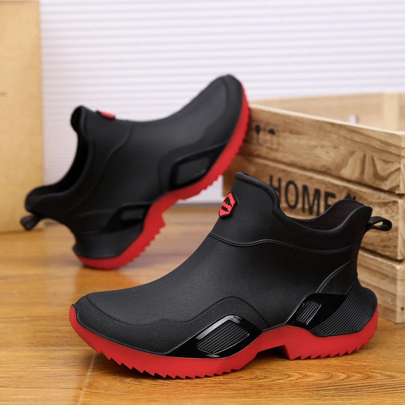 Chaussures de pluie homme courtes antidérapantes résistantes pêche cuisine bottes caoutchouc