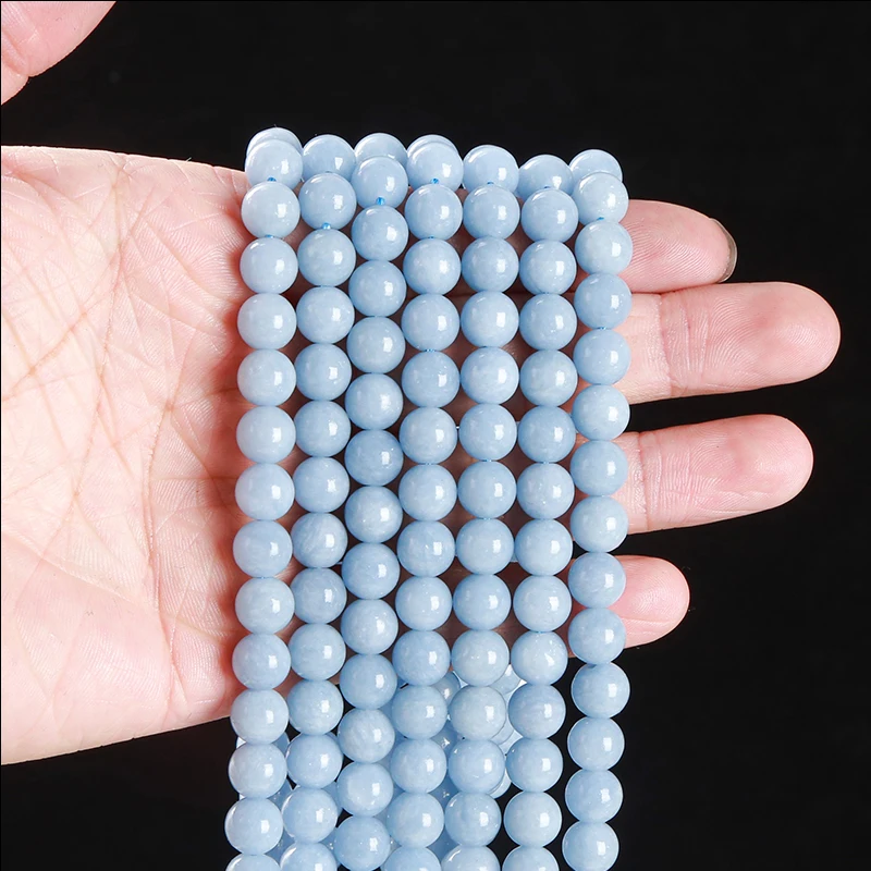 Wholesale 6 8 10mm Natural Angelite Stone Bead Round Loose Spacer For Jewelry Making Diy Necklace Bracelet Accessory Finding 15" 6