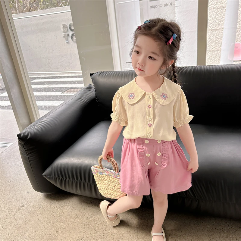 

Summer Children Clothing Sets for Baby Girls Floral Shirt Shorts Kids Costumes Beach Holiday Princess Clothes Outfits 2-6 Years