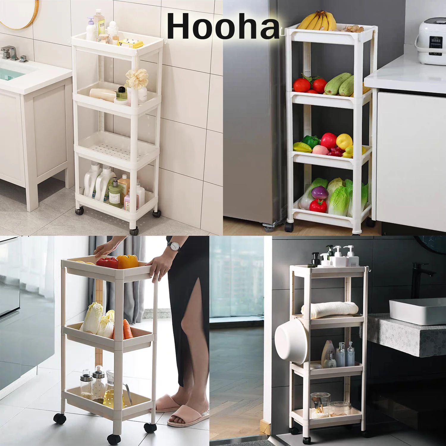 Rolling Storage Cart 3/4 Layers Organizer Mobile Shelving Unit Large Capacity for Kitchen Office Bathroom Laundry Living Room