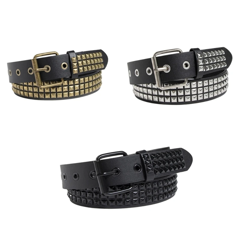 

Wear Resistant Adult Waist Belts with Square Rivet Harajuku Matte Thin Waistband