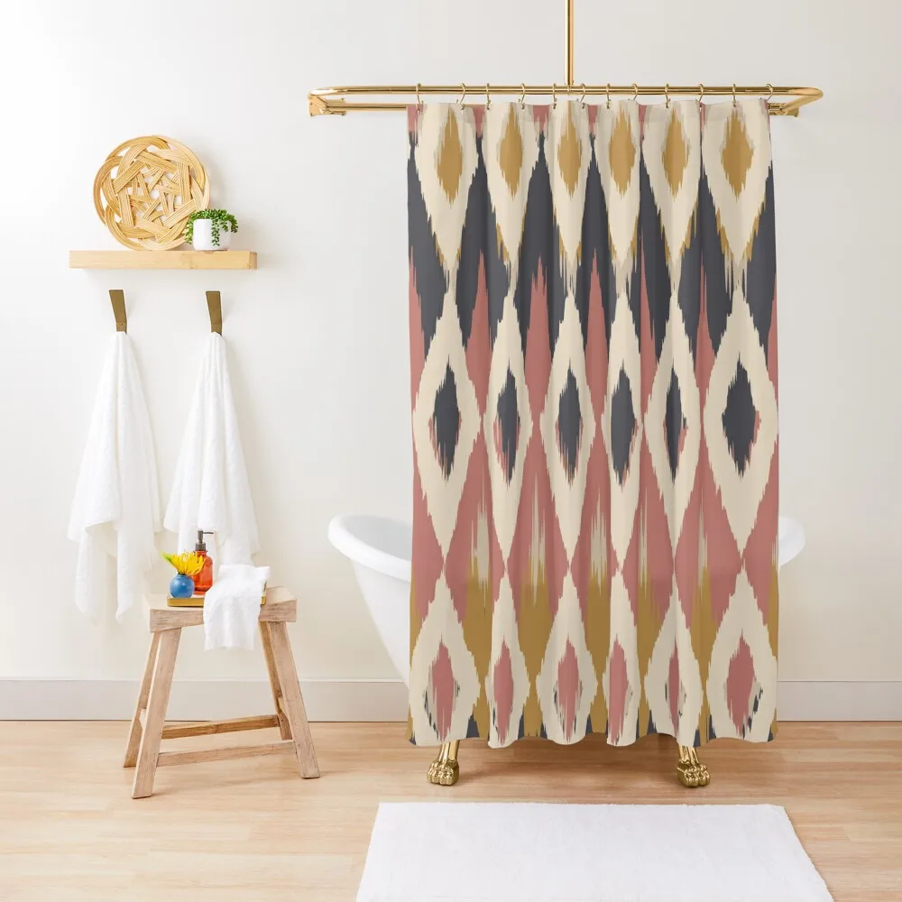 

Boho Ikat Pattern, Pink, Mustard Yellow, Charcoal Gray Shower Curtain Bathroom Showers Curtain