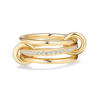 Anelli impilabili in acciaio inossidabile per donna Anelli con zirconi cubici non appannati Set di anelli multipli in metallo misto color oro
