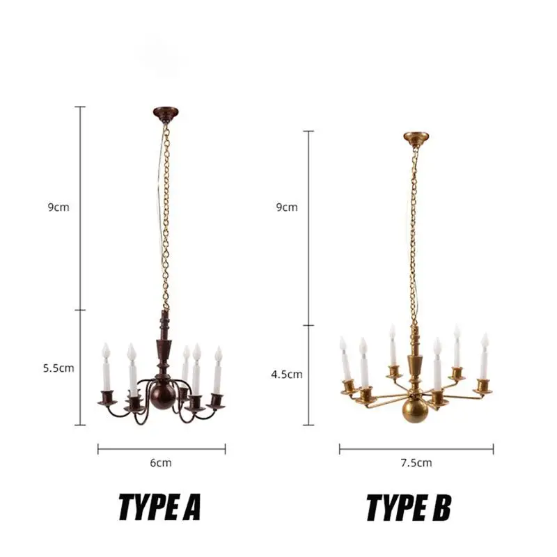 1:87 HO Scale Ceiling Light Miniature Kids Dollhouse LED Model Furniture Decor Toy Golden/Copper Chandelier Decor Accessories 6