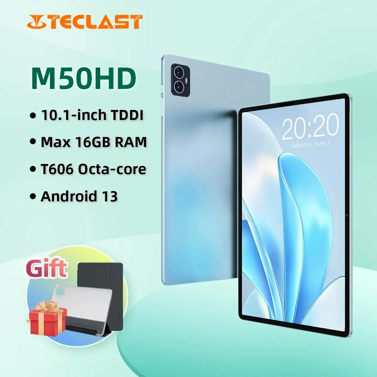 

Teclast M50HD Android 13 Tablet 8GB+8GB RAM 128GB ROM T606 8-core Dual 4G LTE 10.1 Inch Fully Laminated Tablets PC Ultra Light