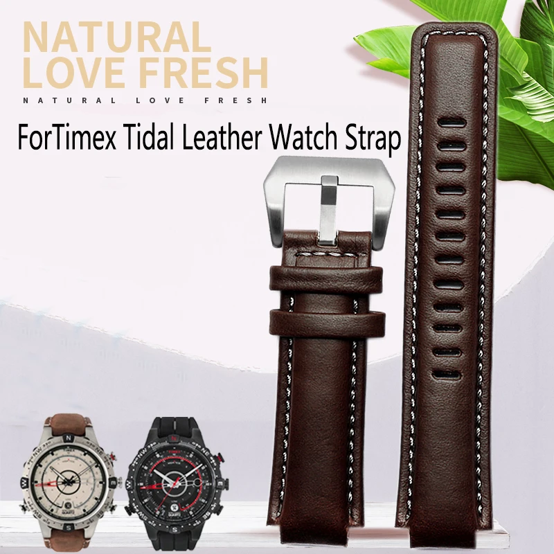 

24*16mm Waterproof Cowhide Watch band For TIMEX Tidal T2N739 T2N720 T2N721 T45601 High-quality Genuine Leather Watch Strap Men
