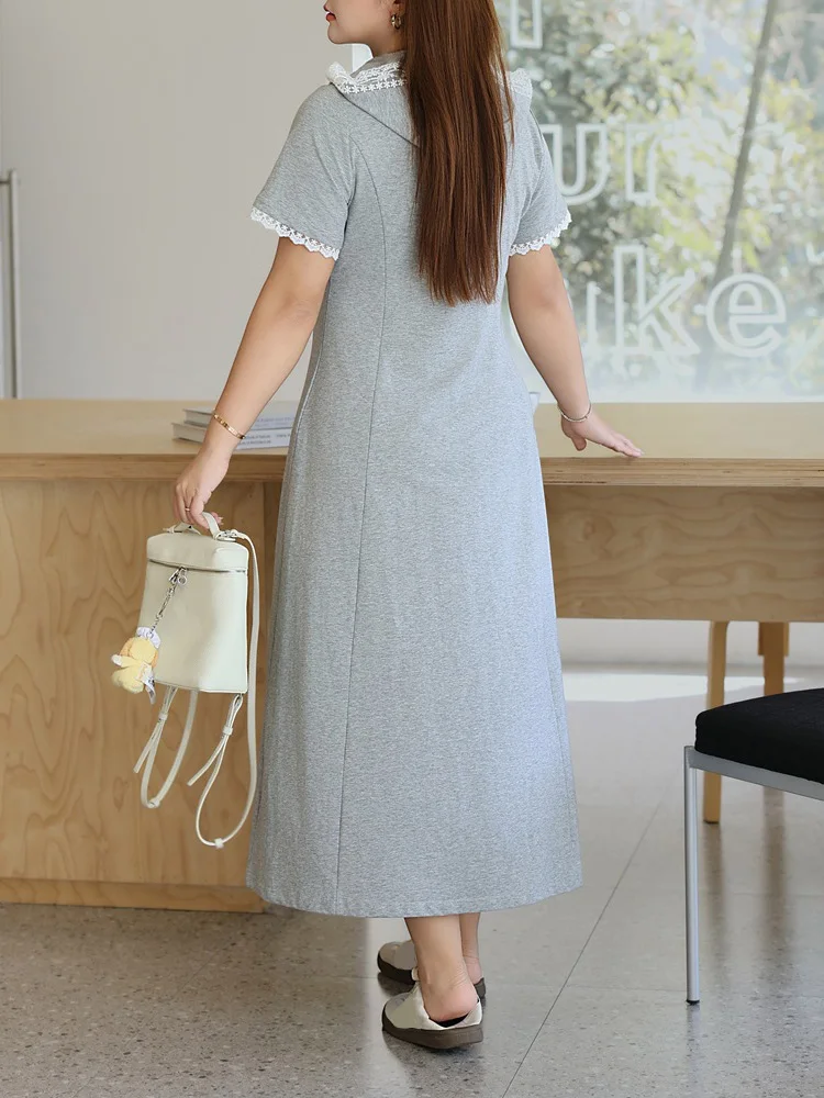 Women's Plus Size Lace Hooded A-Line Dress With Slim Waist Premium Casual & Comfortable Cotton Fabric, Long/Short Style Options