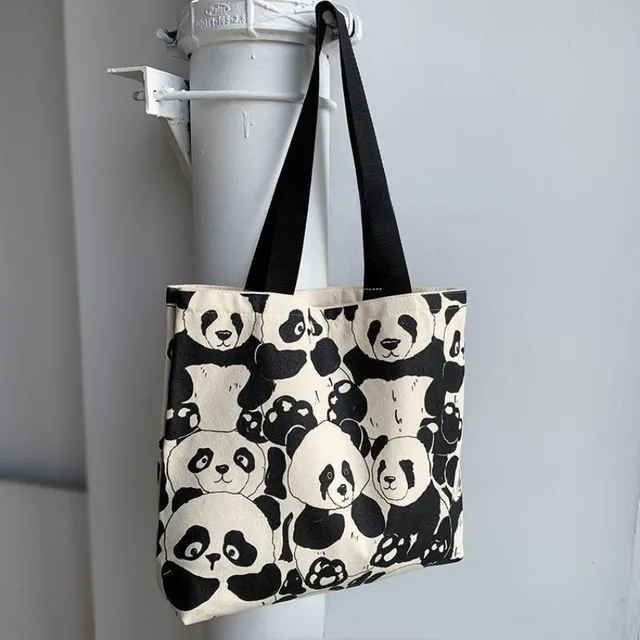 Canvas Bag Women's Shoulder Chinese Style High Capacity Zipper Canvas Bag Portable Bag Double Cute Sided Printing 3
