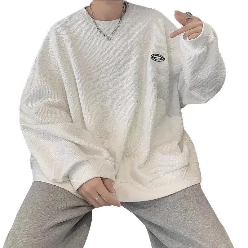Hoodless Sweatshirt Mens Casual Shirt Waffle O Neck Hoodie Long Sleeve Pullover Man Loose Shirt Solid Sweatshirt Streetwear