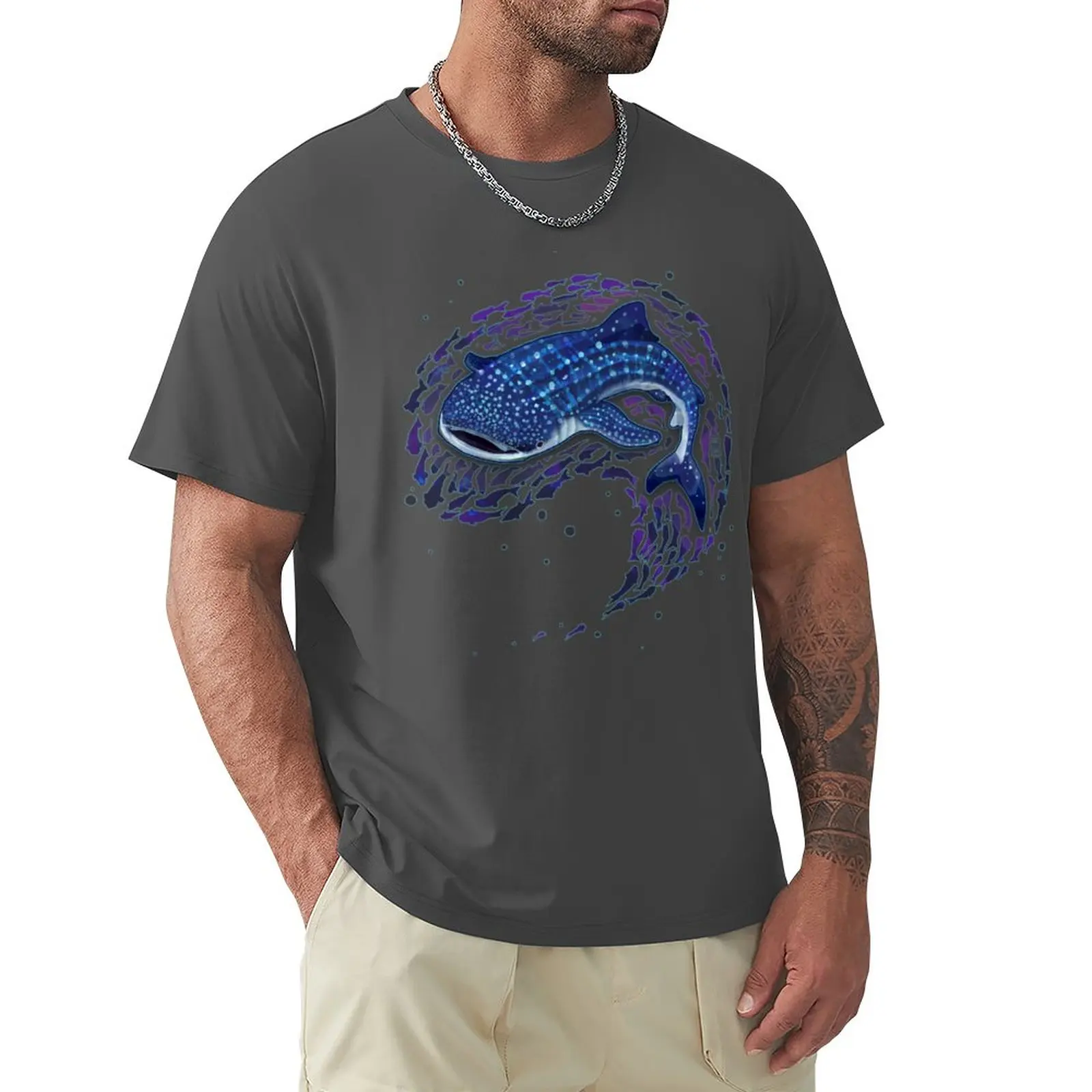 

Футболка с изображением Кита и акулы, короткая футболка, мужские футболки