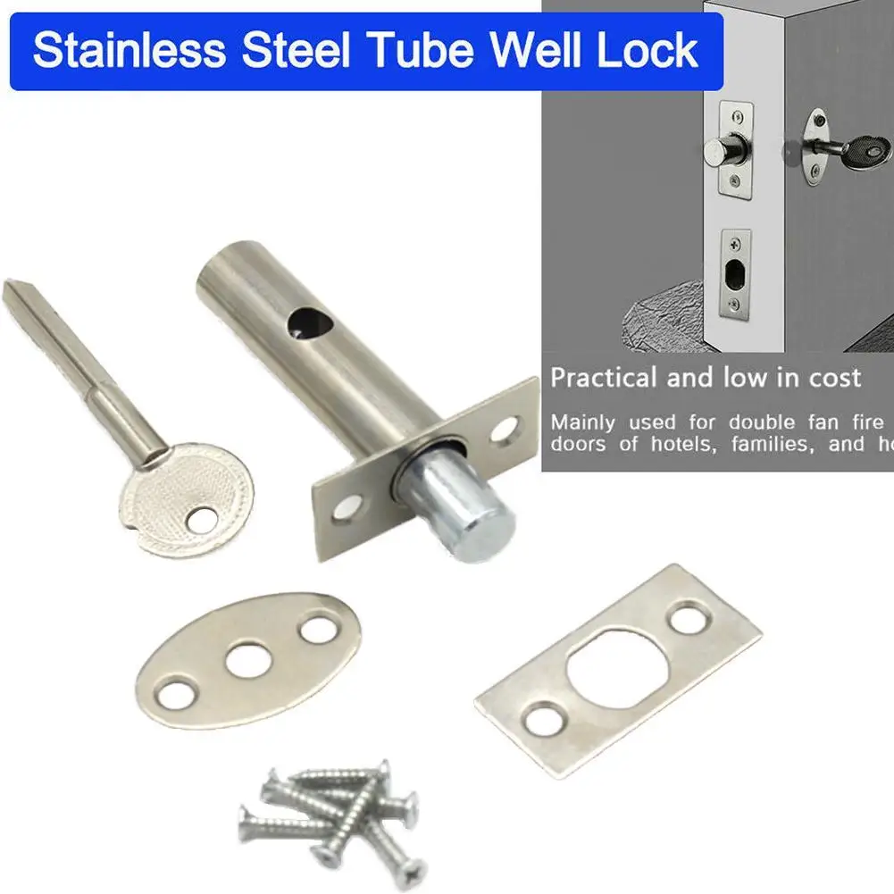 Steel Invisible Lock Core Hardware Pipe Tube Security Door Well Locks 1set for Fireproof Escape Mortise Aisle Lock steel door locks