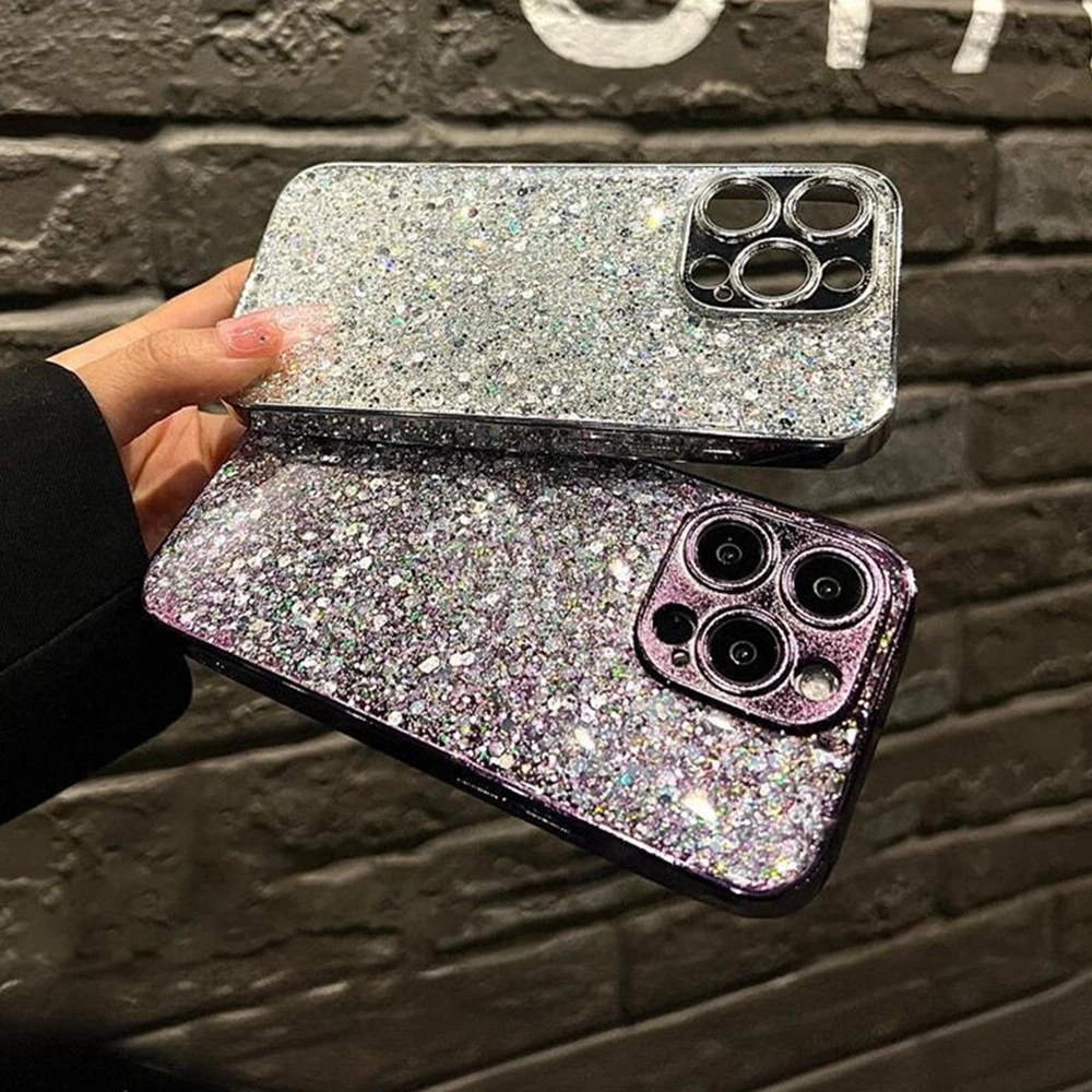 Luxury Plating Frame Bling Glitter Sequins Phone Case with Soft Silicone Bumper and Sparkle Cover