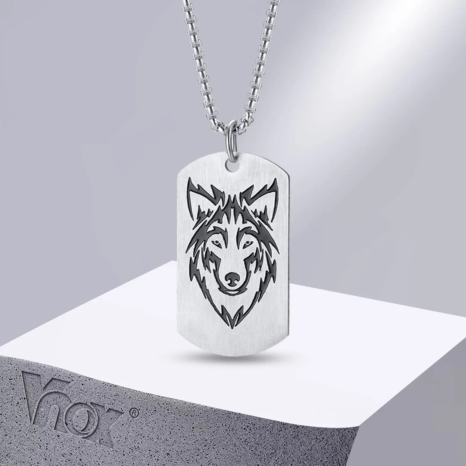 

Двухстороннее ожерелье Vnox для мужчин, готическое черное ожерелье из нержавеющей стали, подвеска в виде жесткой собаки в стиле милитари, юве...