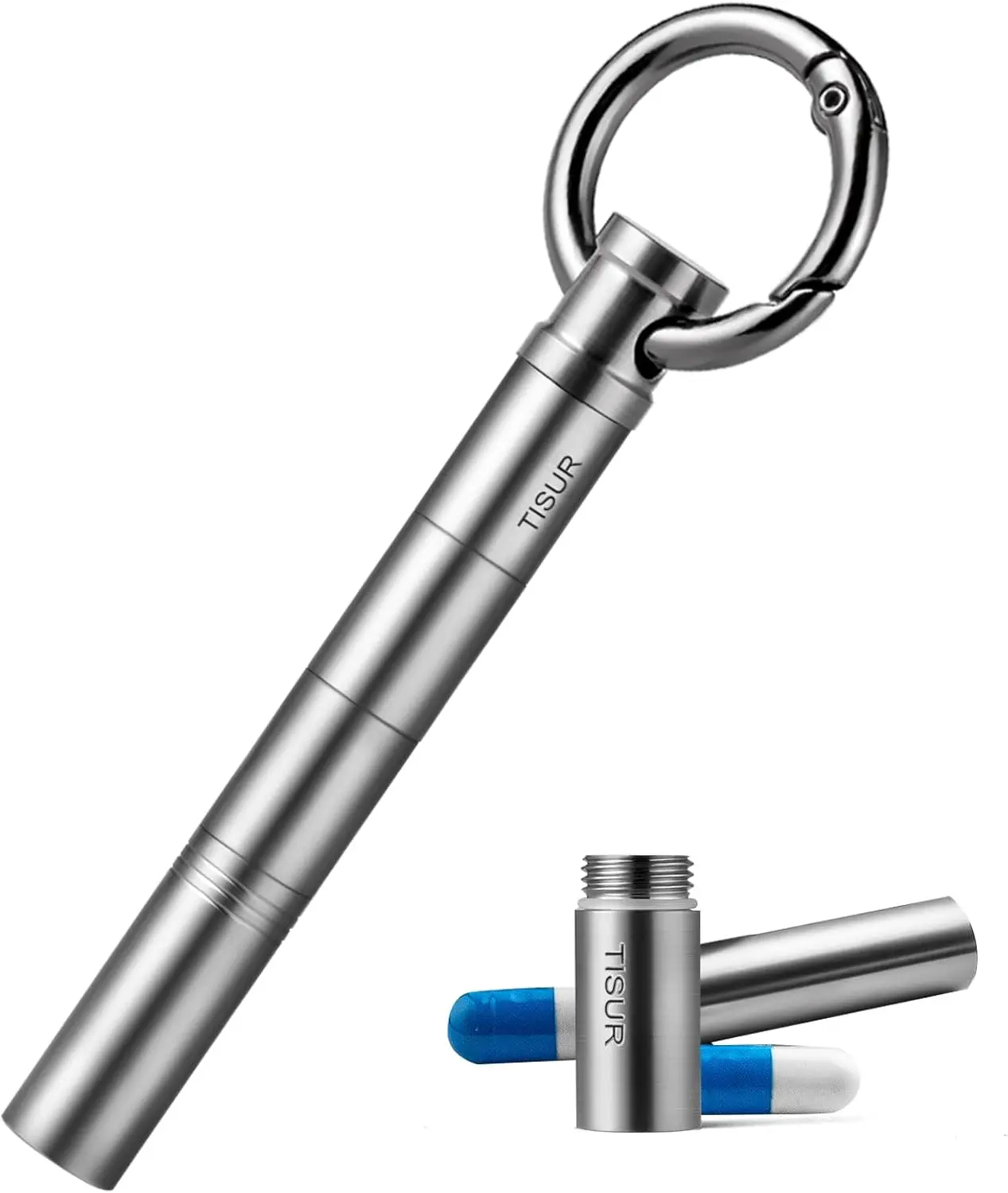 TISUR Small Keychain Pill Holder,Titanium Metal Travel Pill Case