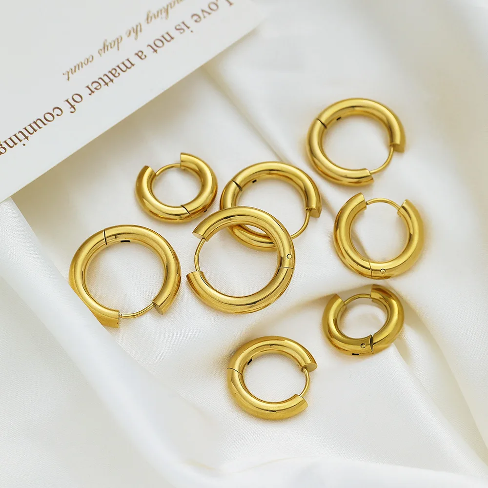 Minimalist Big Round Circle Hoop Earrings for Women Waterproof PVD Stainless Steel Huggie Earring Rust Proof Stylish Jewelry New