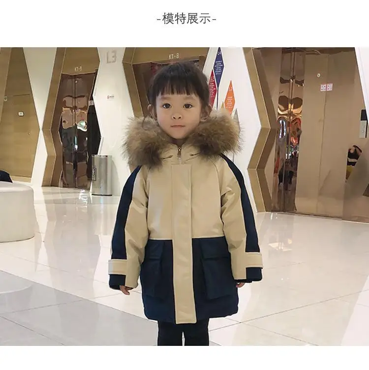 

2022 Winter Girls Boys Casual Real Fur Hooded Down Coat Baby Kdis Children Thick Warm Jacket Outerwear 100-150Cm