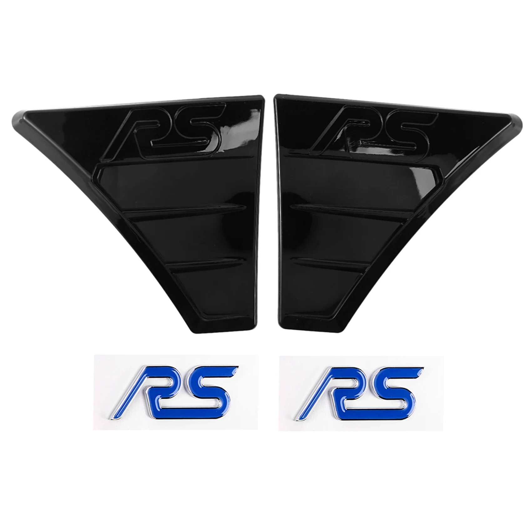 2 Pezzi-Rs Style Bright Black Side Wing Fender Air Flow Grill Vent Trim Per Ford Focus Mk2 Style Car