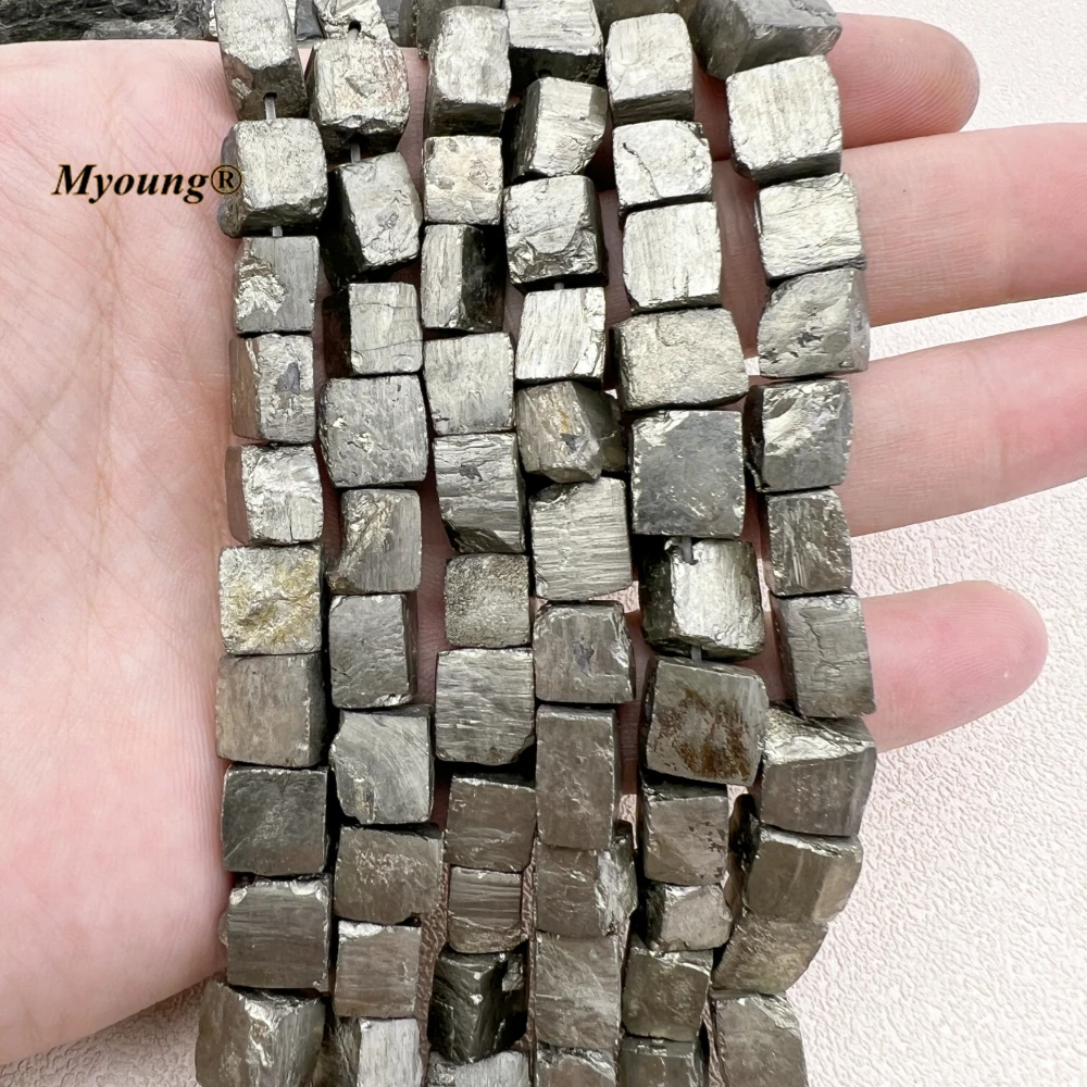 2Strands 8-12MM Rough Natural Iron Pyrite Stone Cube Nugget Loose Beads For Jewelry Making MY230963