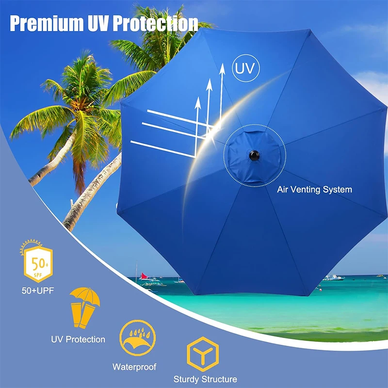 9FT Outdoor Patio Umbrella Push Button Tilt Crank Outdoor Yard/Market Table Umbrella UV Protection Waterproof