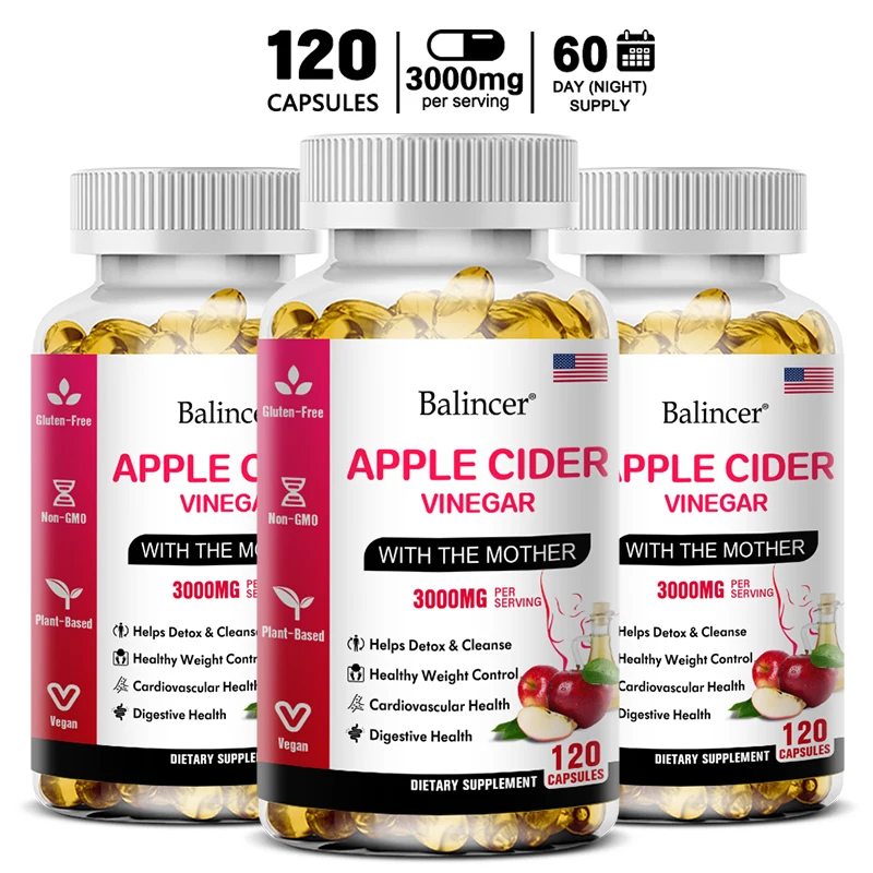 

Balincer Natural Organic Apple Cider Vinegar Capsules for Healthy Gut Digestion Appetite & Weight Management Non-GMO Gluten Free