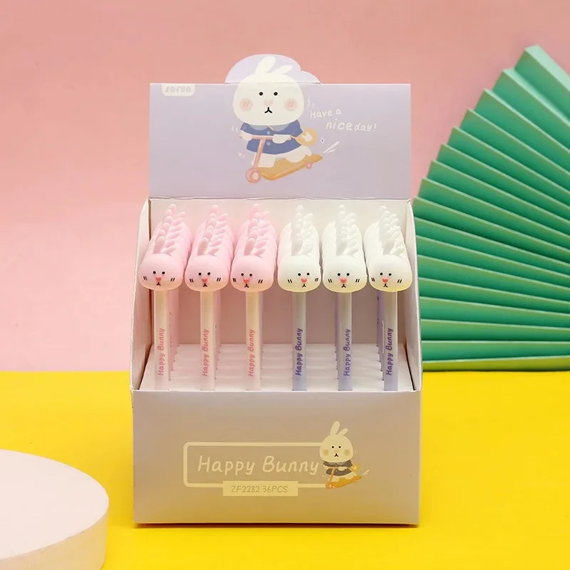 

36 pcs/lot Creative Rabbit Press Gel Pen Cute 0.5mm Black Ink Pens Gift Stationery Office School Supplies