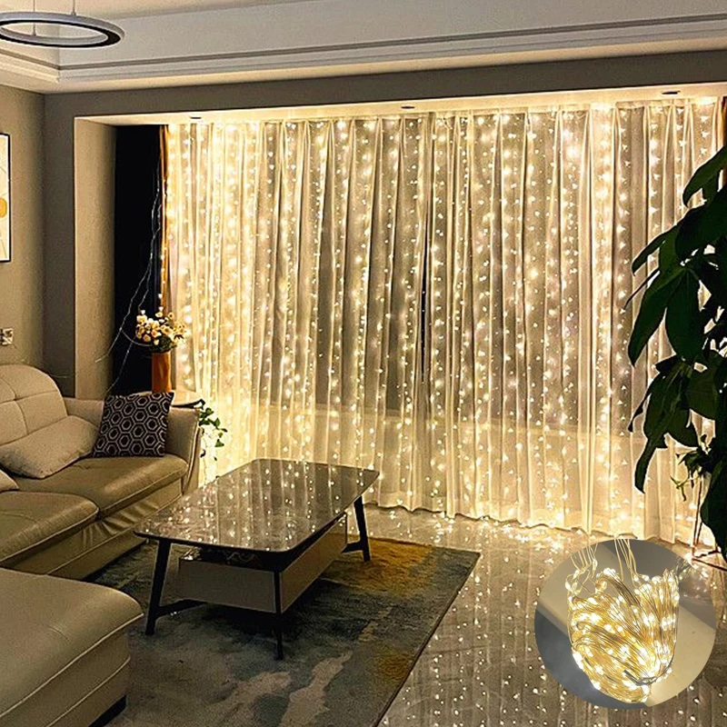 Christmas Ornament LED Fairy Light Strings 8 Mode Holiday Lights Curtain Garland Festoon for Home New Year Xmas