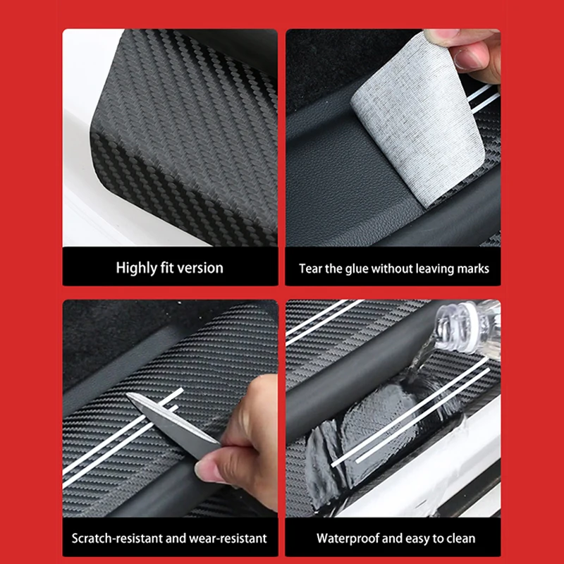 New Universal Imitation Carbon Fiber Leather Car Door Sill Protection Strip Tough And Durable Decorative Car Sticker Accessories