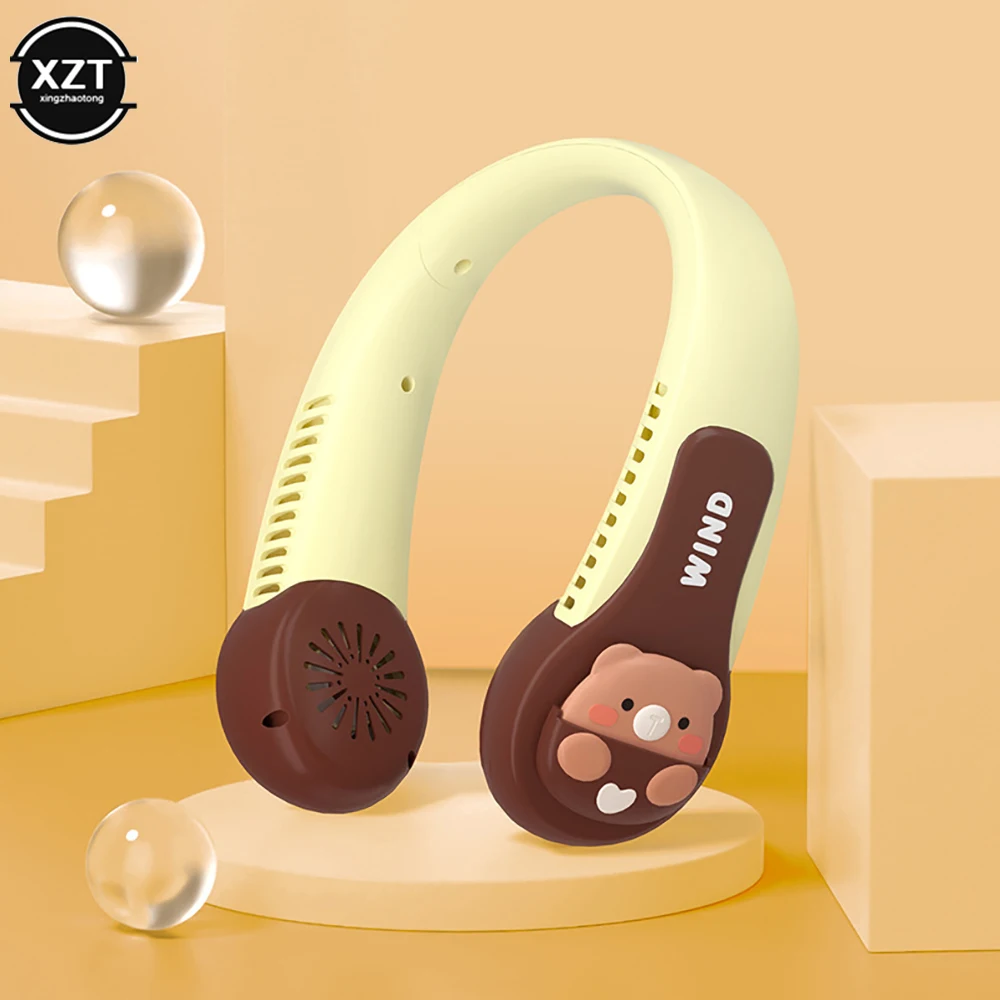 Cartoon Animals USB Neck Bladeless Air Cooler Portable 360-Degree Fan-free Anti-winding Design Hanging Neck For Summer