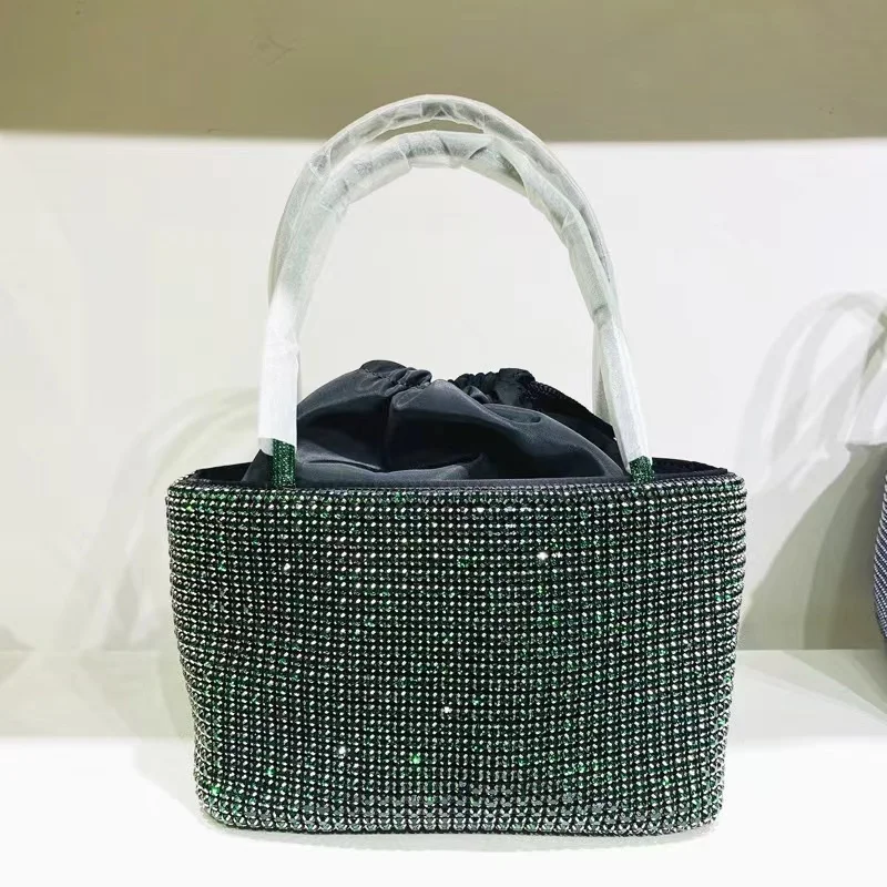 Luxury Designer Rhinestone Diamond Shiny Bucket Bag Women's Handbag Evening Bag Bling Clutch Purse Shoulder Messenger Chain Bag