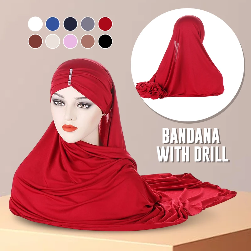 

Women Muslim Hijab Long Scarf Solid Color Muslim Scarf Headwrap Islamic Shawls Full Cover Wrap Headscarf Turban Caps Shawl