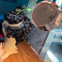 Perruques courtes coupe pixie avec frange, perruques courtes noires ondulées dégradées pour femmes, perruque pixie brésilienne vierge courte dégradée sans colle 4