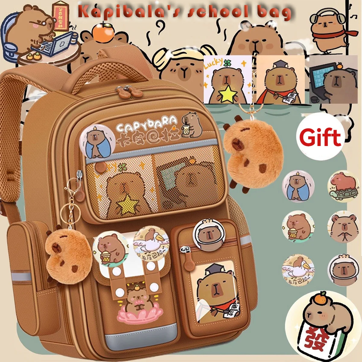 Waterproof Capybara Backpack Large Capacity Ergonomic Spine Protection Comfortable Wide Straps School College Bag for Students 1