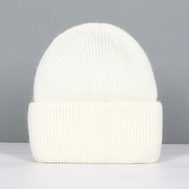 Women's Fashionable Real Rabbit Fur Winter Beanie - Warm and Stylish Solid Hat