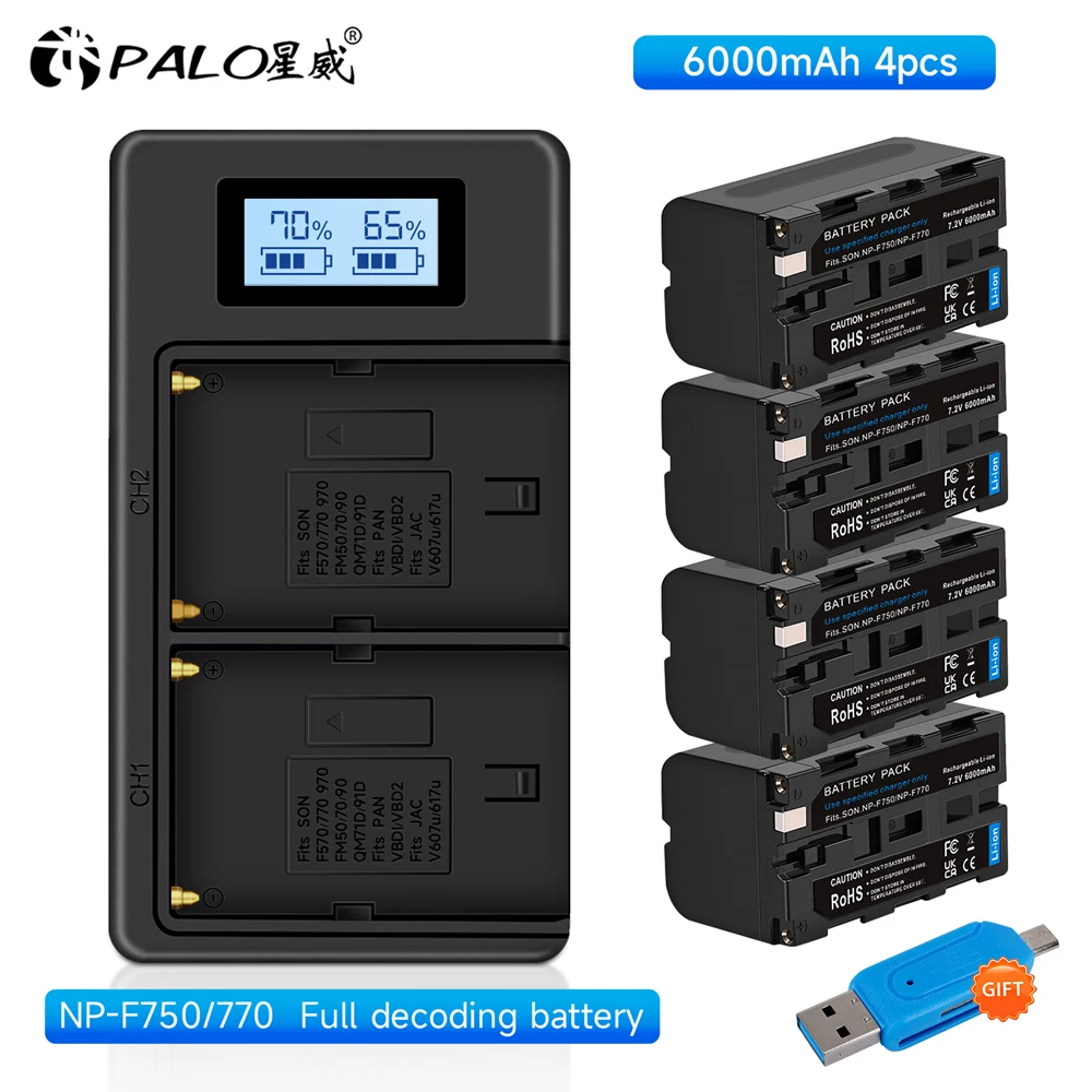 

PALO NP F750 NP F770 NP-F750 NP-F770 Battery Akku + LCD USB Dual Charger for Sony NP F970 F960 F550 F570 QM91D CCD-RV100 TRU47E