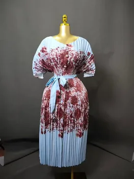 Miyake Il temperamento nobile è un elegante abito a pieghe con stampa Abbigliamento da donna Abito ampio con maniche a pipistrello irregolare Gonna lunga
