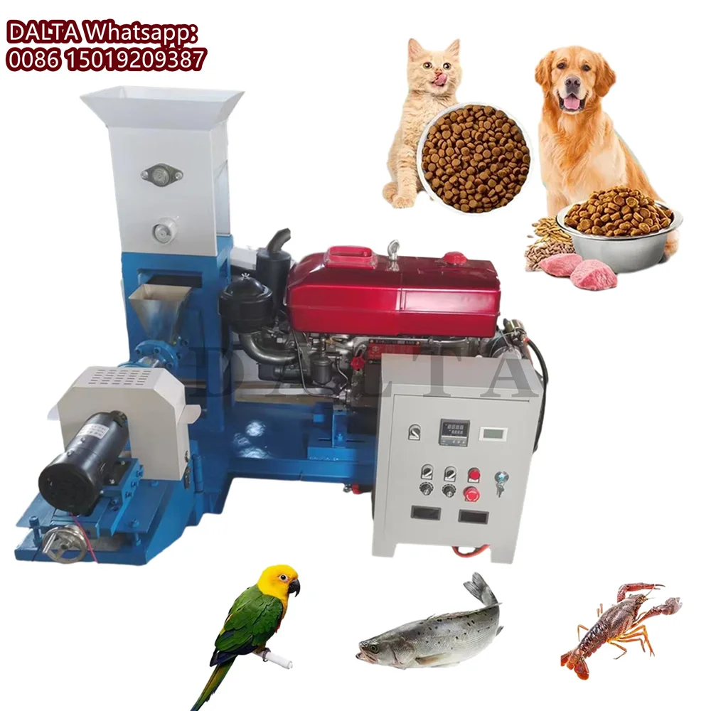 

40-200KG/H Diesel Engine Pet Food Processing Machines 15-30HP Floating Fish Feed Pellet Extruder Cat Dog Feed Pellets Maker