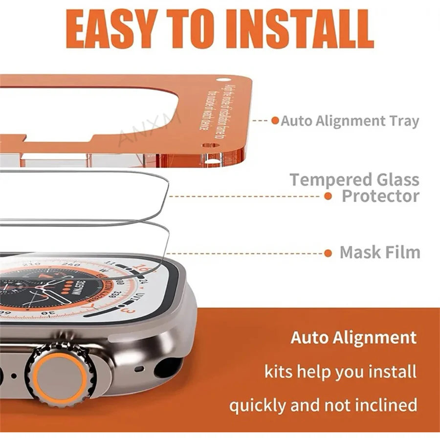 Tempered Glass Protector 2Pcs For Apple Watch Ultra 2 49mm Alignment Tool Screen Protector Easy Install Kit