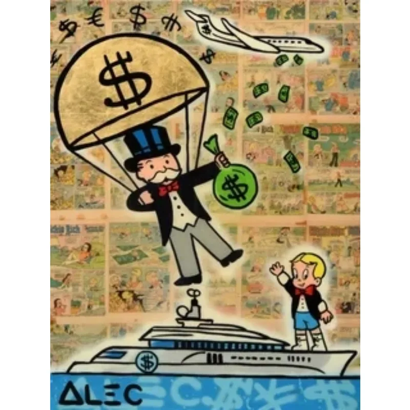 Vibrant Graffiti-Inspired Millionaire Cartoon Canvas Wall Art for Contemporary Home Decor