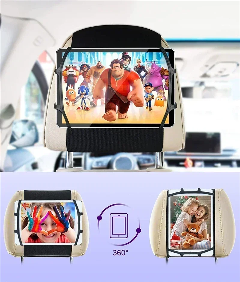 360-Grad-Rücksitz für Kinder, Tablet-Halter, verstellbar, für IPad Pro Air Mini Kindle, Anti-Rutsch-Gurt, Halterung, Ständer, Zubehör – Detail 3