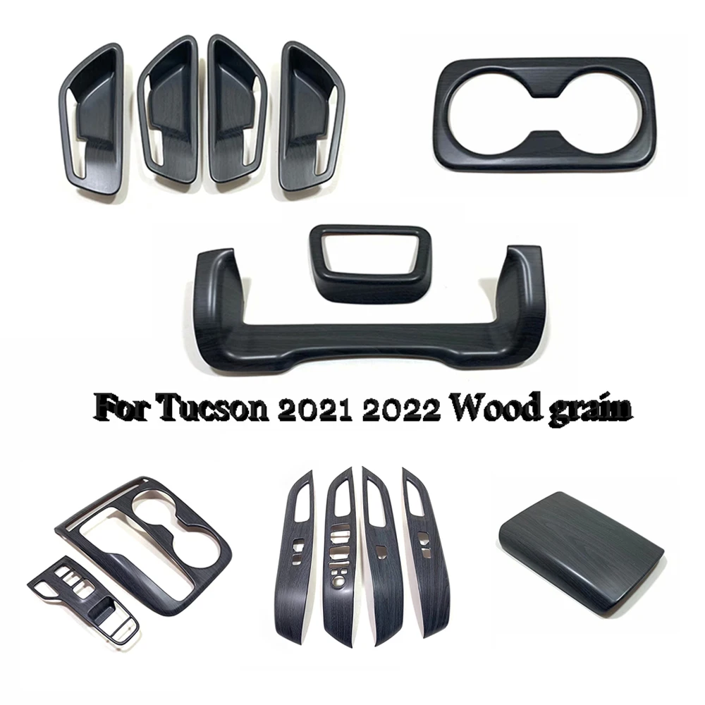 

For Hyundai Tucson 2021 2022 Wood grain Car Armrest Window Lift Gear Shift AC Vent Steering Wheel Headlight Water Accessories