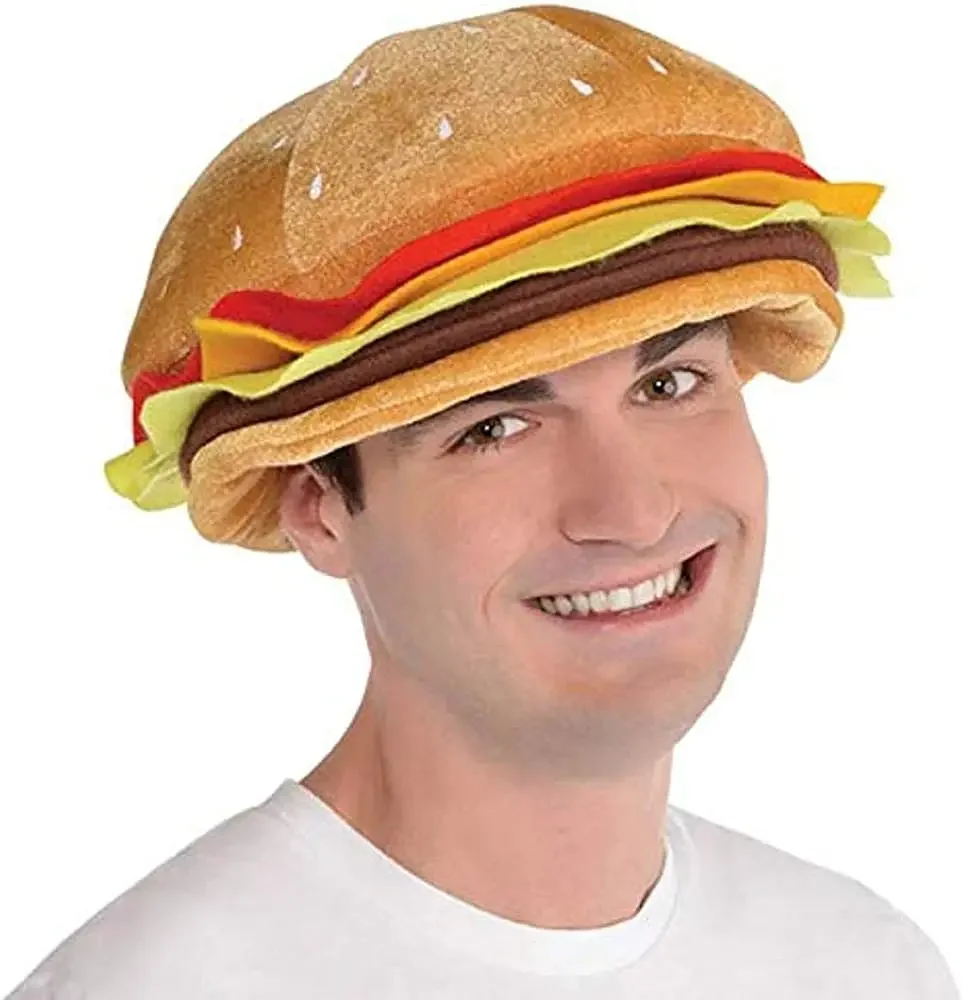 

Unisex Men Women Funny Fast Food Costume Accessory Cheeseburger Cap Adult Hamburger Hat