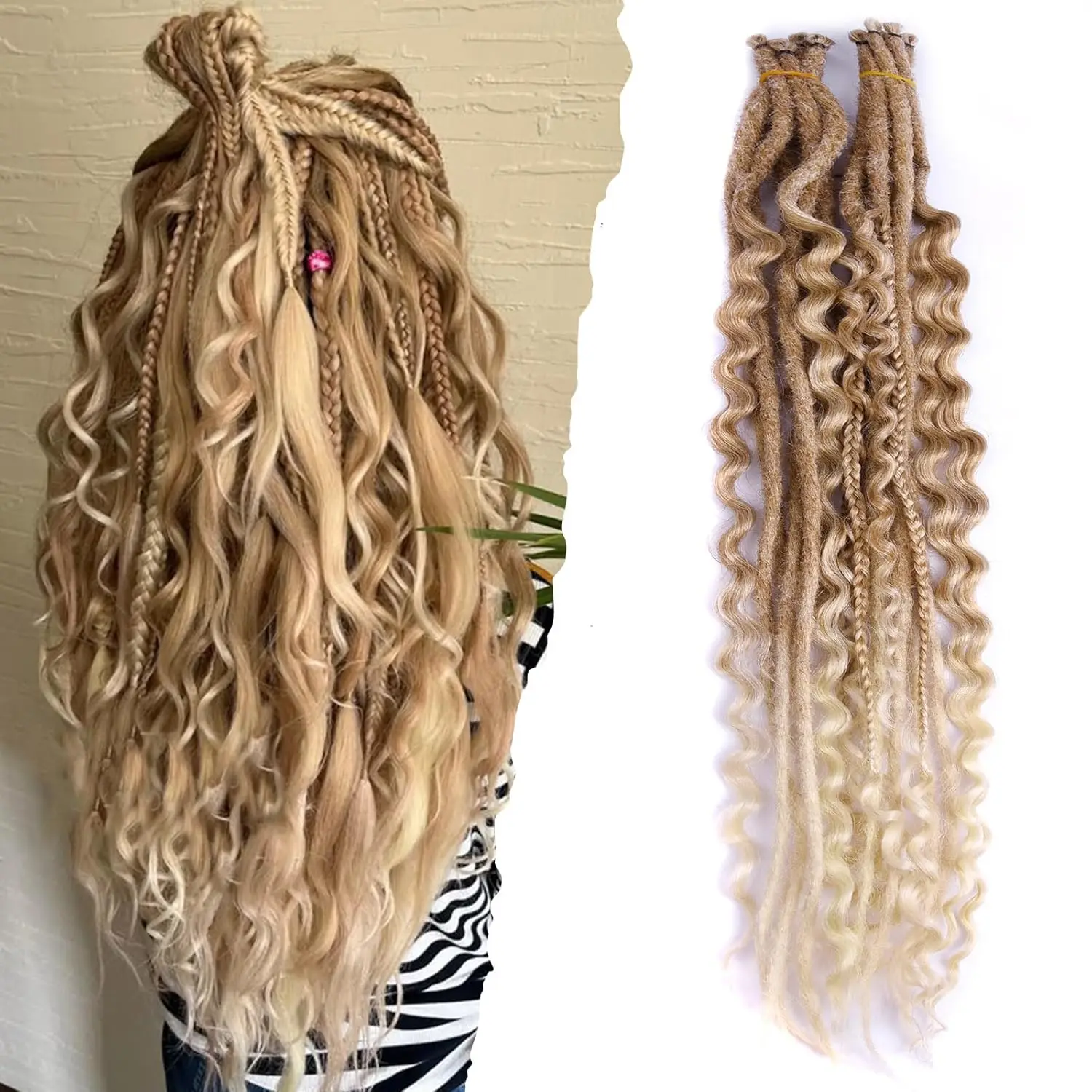 24 Inch Synthetic 16Strands/Lot SE Dreadlocs Braids Hair Extensions, 3 In 1 Mixed Hippie Style Single End Dreadslocks for Women