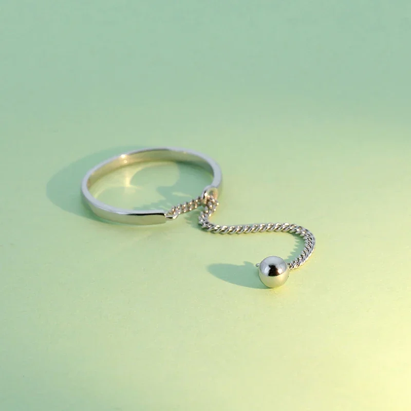 925 Sterling Silver Sweet Beads Chain Open Finger Ring for Women Sterling Silver Wedding Jewelry Gift