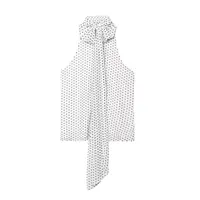 Zevity 2025 Women Chic Sleeveless Bow Tied Polka Dots Print Chiffon Vest Blouse Camis Tank Lady Casual Halter Shirts Tops LS9263 - Image 2