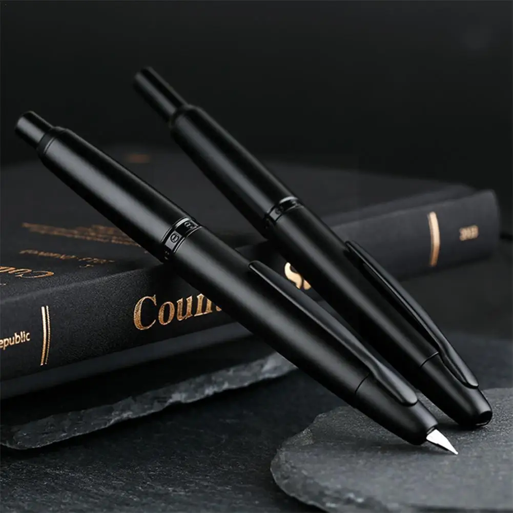 

MAJOHN A1 Press Fountain Pen Retractable EF Nib 0.4mm Metal Matte Black Writing Ink Pen With Converter For Students Gifts Z9Q6