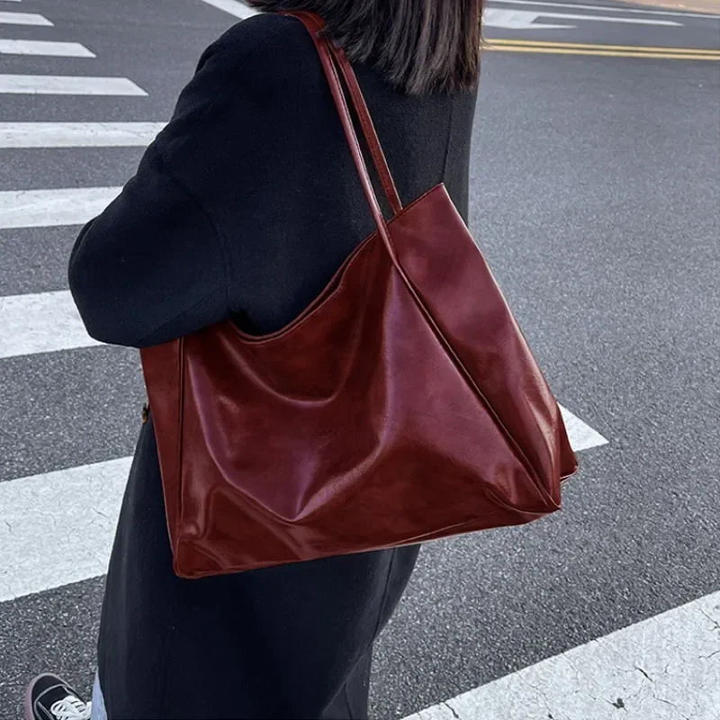 Women Tote Bags Fashion Underarm Pouch Large Capacity Soft Pu Shoulder Bag Retro Crossbody Bag Casual Portable Bucket Bag - 2