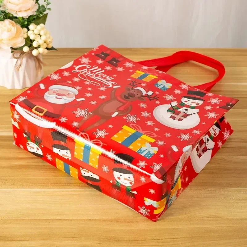 Party Gift Bags 60PC Christmas Tote Bags Santa Elk Snowflake Thickened Non-woven Printed Waterproof Decoration