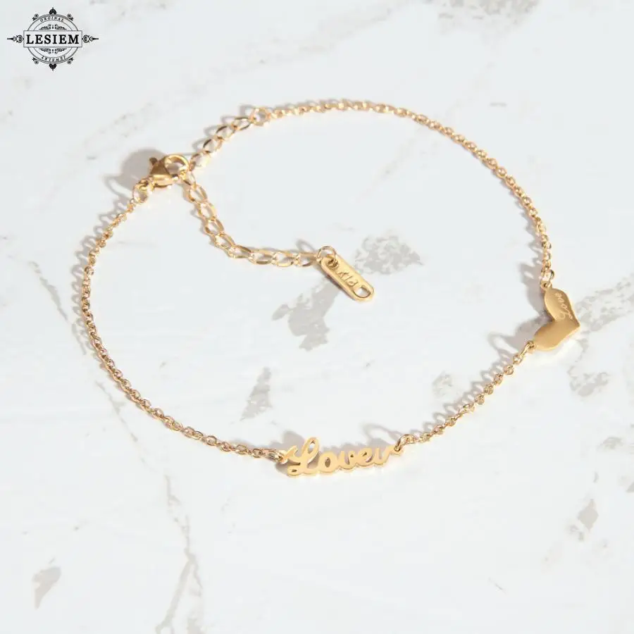 LESIEM resin charms 18KGP Gold plated Girlfriend anklets love heart leg
