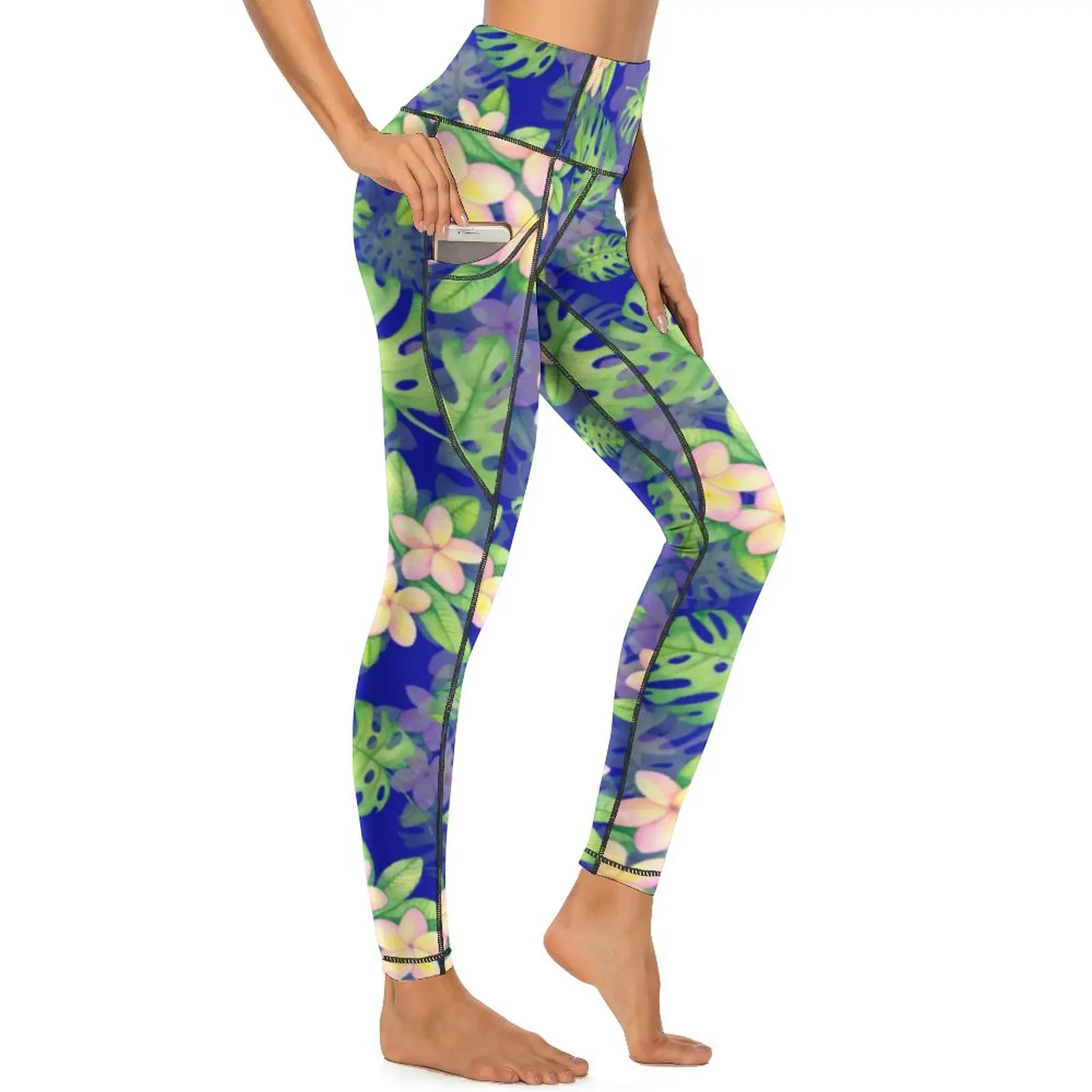 

Tropical Palm Leaves Leggings Sexy Flower Print Push Up Yoga Pants Fashion Stretch Leggins Women Printed Fitness Sports Tights